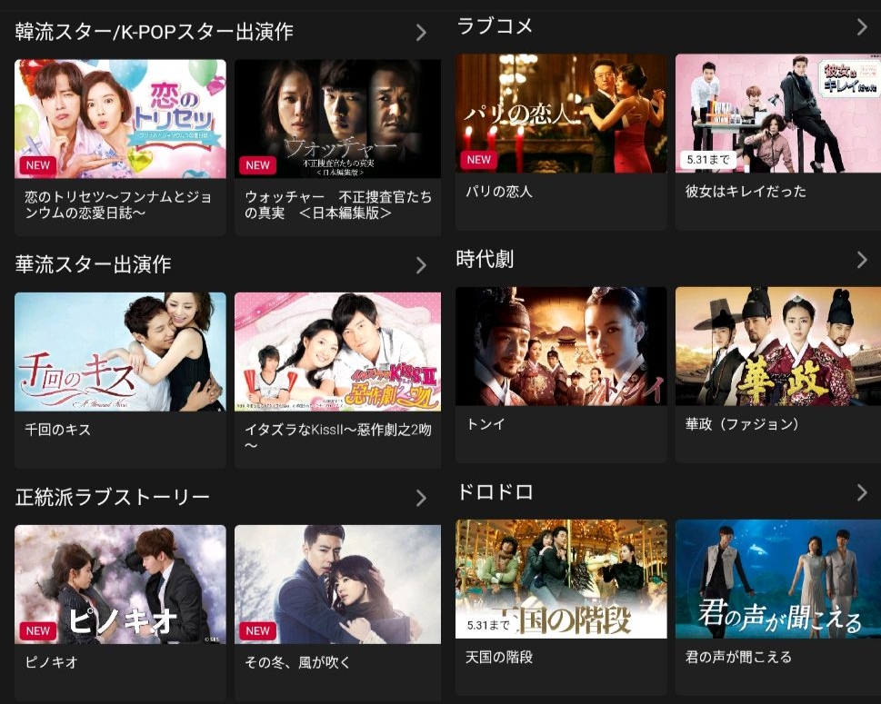 dTV　アジアドラマのジャンル
